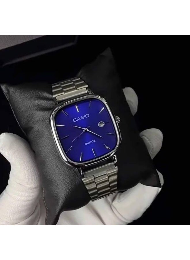 Casio Men’s Quartz Analog Wrist Watch – Silver Stainless Steel Band, Royal Blue Dial, Date Display, Stylish Dress & Casual Watch - Image 3